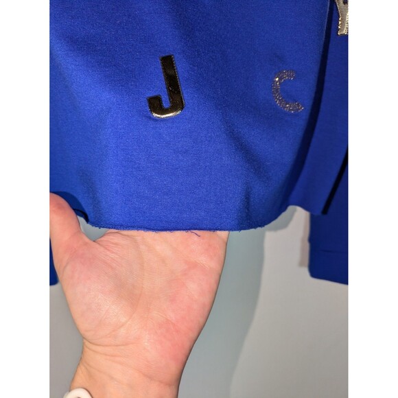 Juicy Couture Sweater L Women's Blue Spell Out Raw Hem Long Sleeve Pullover - Picture 3 of 8